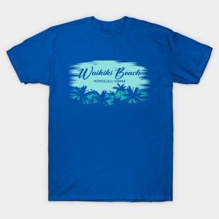 Waikiki Beach Honolulu Hawaii Retro Beach Landscape with Palm Trees T-Shirt